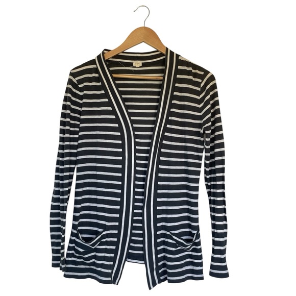 J. Crew Women’s Striped Cardigan Size Small Black White Long Sleeve Open - Picture 1 of 6